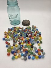 Lot Of 192 Vintage Marbles With Ball Mason Jar