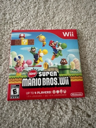 Super Mario Bros. Wii (Nintendo Wii, 2009) Cardboard Sleeve and Game Disc
