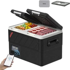 37QT Electric Cooler with Slide and PG216Wh Battery Car Refrigerator Dual Zone