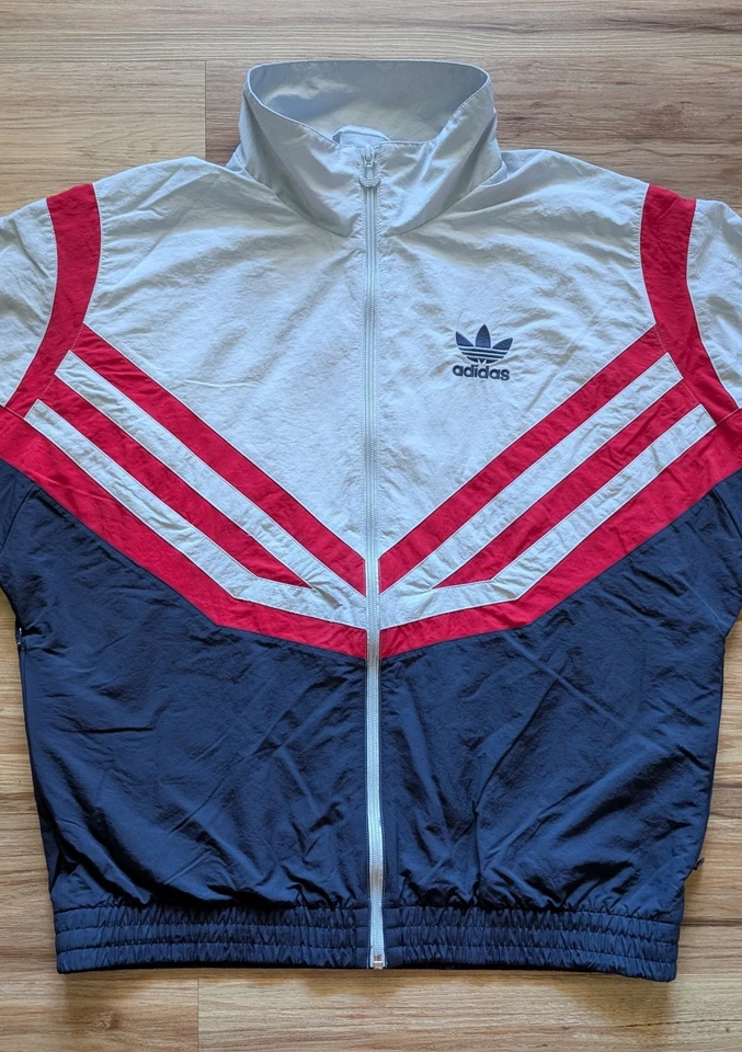 Adidas Track куртка мужская S в полоску с капюшоном ветровка ретро Streetwear Y2K стиль - Изображение 3 из 4