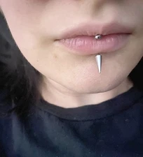 All Length: Surgical Steel 16g Ball & Large Spike Lip Piercing Curve Barbell.