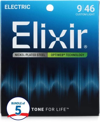 Elixir Strings 19027 Optiweb Electric Guitar Strings - .009-.046 Custom Light