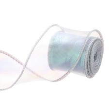 2.4 Inch 3 Yard Sheer Organza Ribbon Shimmer Chiffon Tulle Ribbons Silver