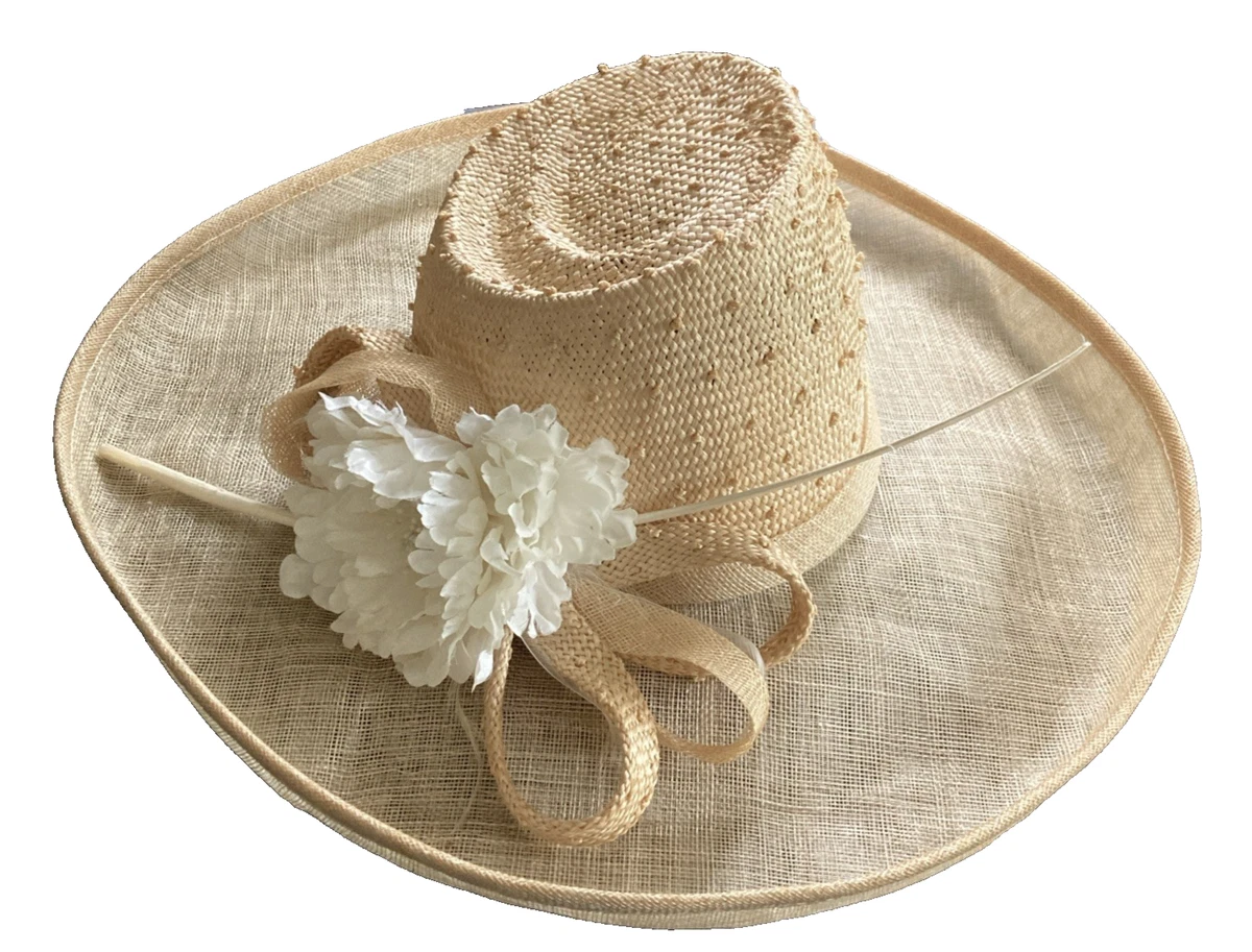 Vintage 1980s Fedoria Woven Straw Huge Flower Wide Upturned Brim Floppy Hat Womens-Short-Brim-Straw-Sun-  main image 4