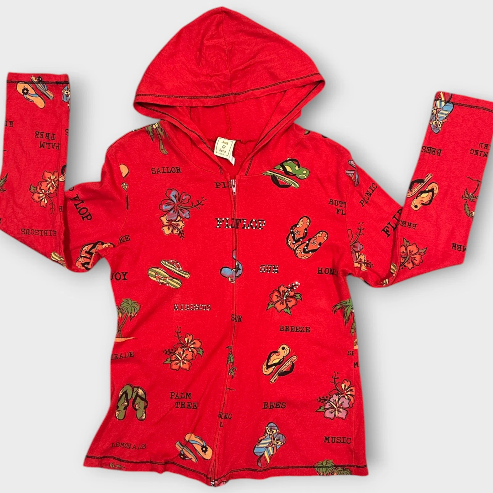Vintage Jess & Jane Full Zip Hoodie Asian Art Y2K Flipflop