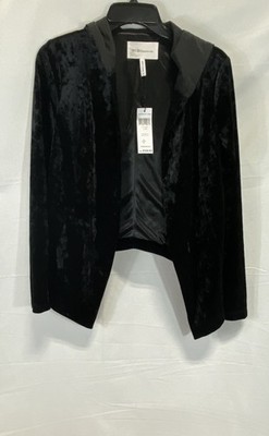BCBGeneration Women's Black Crushed Velvet Hooded Cropped Blazer Jacket M NWT
