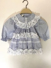 Vintage Prairie Dress Cottage Core Mini world Size 12 Months Baby Blue And White