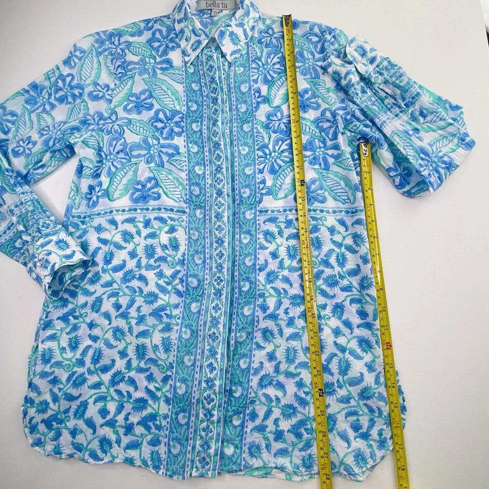 Blusa Cool & Clean Bella Tu Algodón Abotonada Manga Larga Estampado India XS Foto 4 de 4