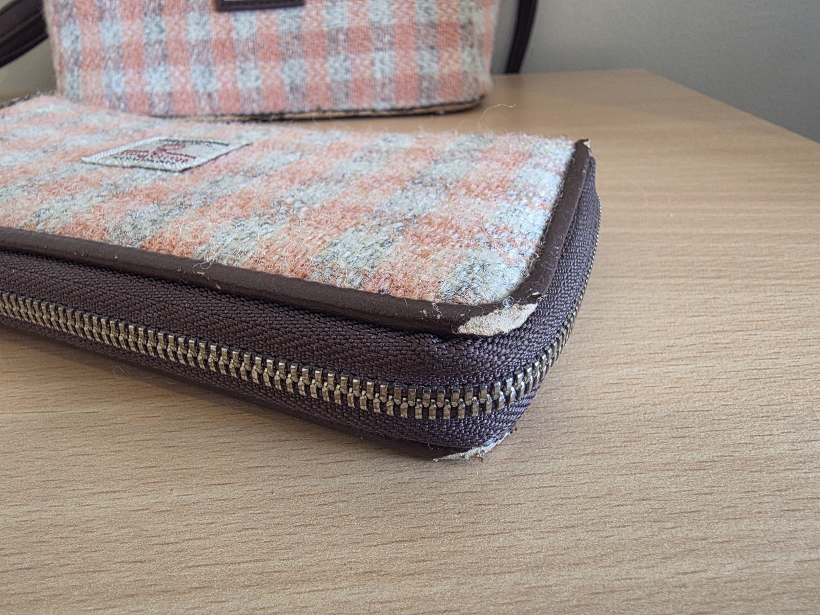 Glen Appin Harris Tweed 'Tummel' Womens Set Wallet + Mini Backpack Bag Grey Pink image 6