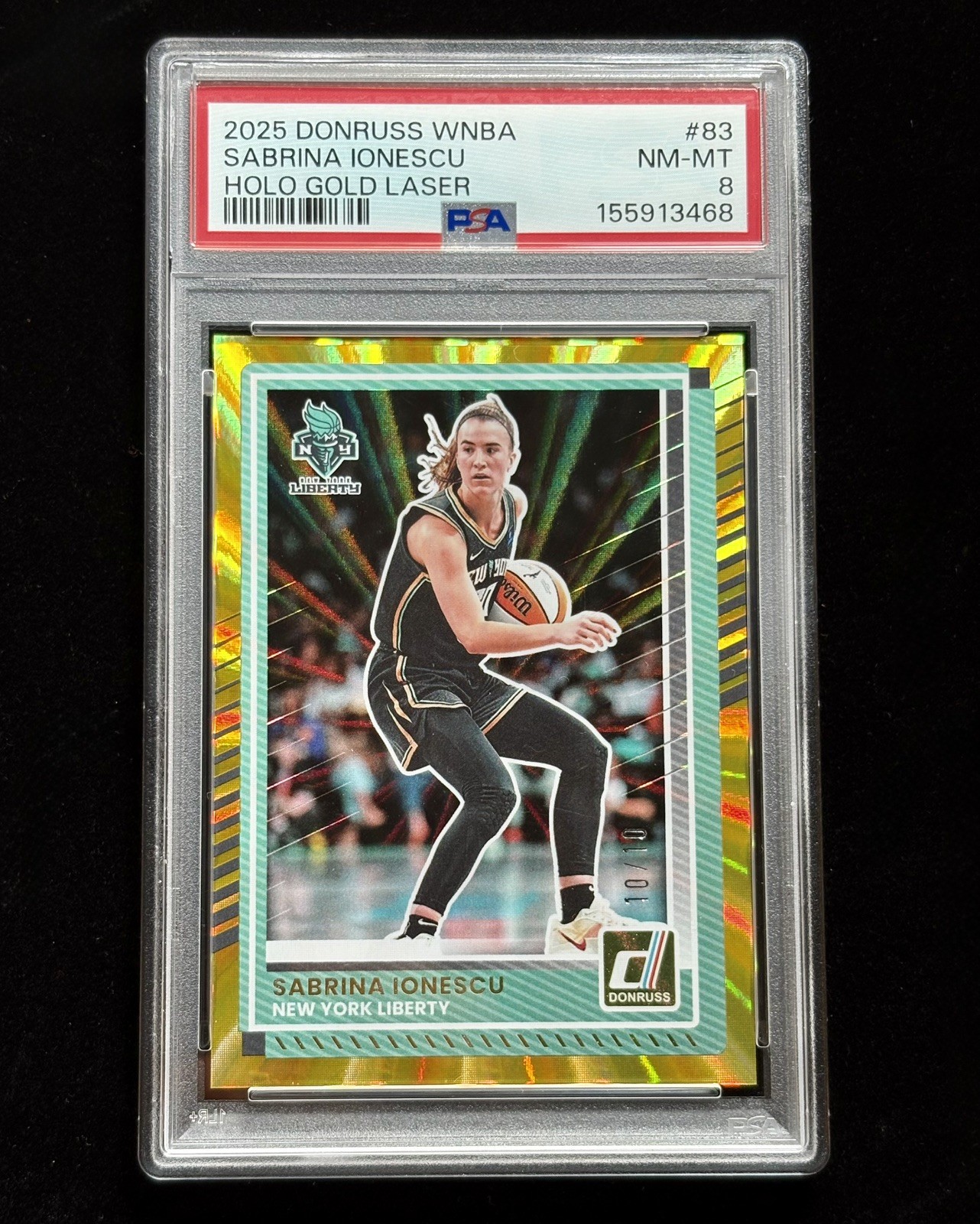 Sabrina Ionescu 2025 Panini Donruss Gold Laser /10 #83 Bookend PSA 8 Liberty
