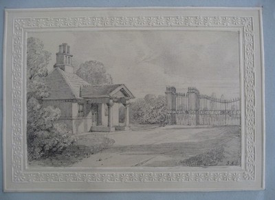 Lodge and Gates feine Zeichnung um 1834 geprägte Karte signiert SAG SAV? - Palmer Album