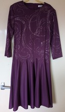Damart Vintage Party Dress Purple Size UK 18 Petite Glitter Bodice Flare Skirt