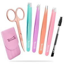 TsMADDTs 6 pcs Tweezers Set for Women, Eyebrow Tweezers with Curved Scissor for