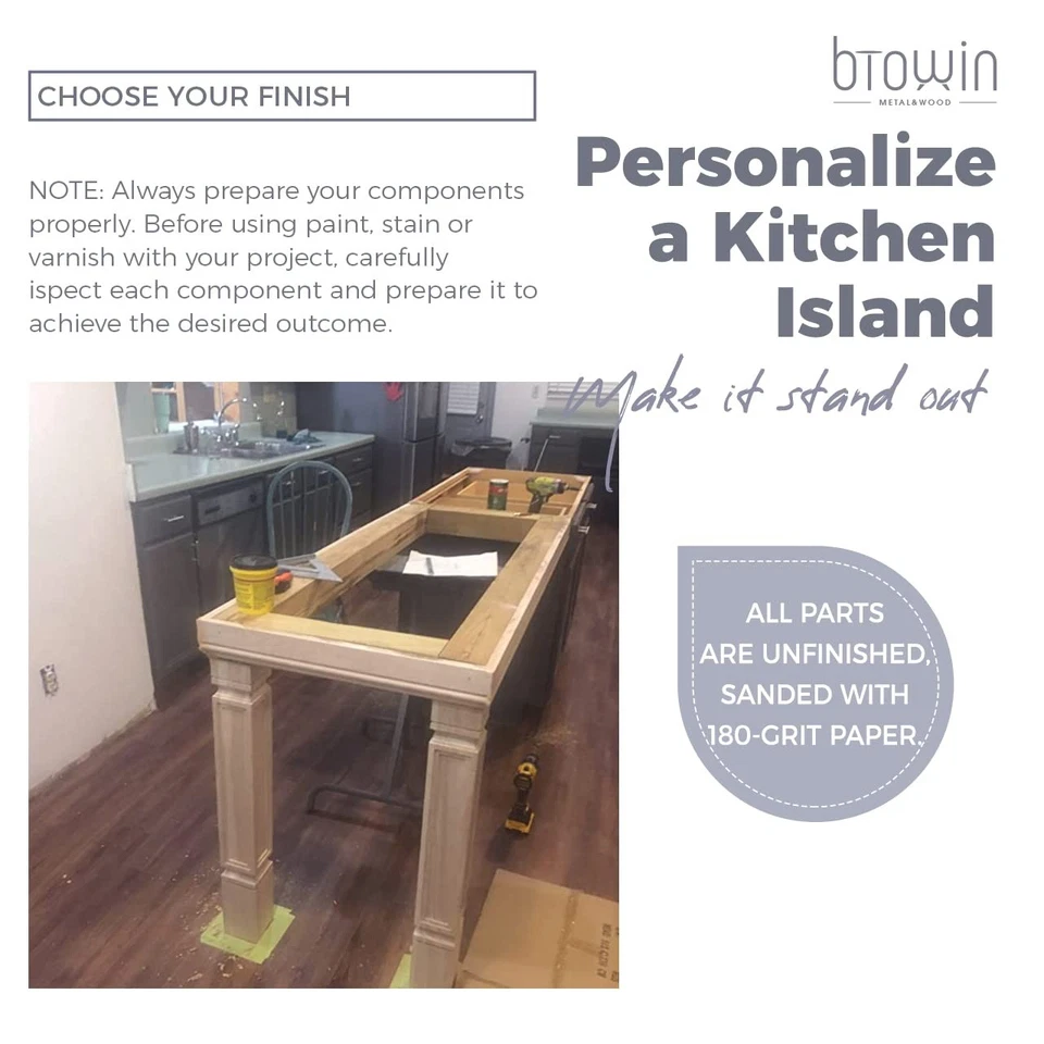 35 1/2 pulgadas H 3 1/2 pulgadas W 3 1/2 pulgadas D patas de isla de cocina de madera, 2 piezas de madera... Foto 4 de 4