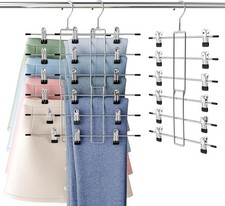 2 Pack 6-Tier Skirt Pants Space Saving Hangers Closet Organizer with Clips