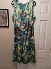 Attitudes by Renee Sleeveless Maxi Long Tank Dress Geo Print Green/Orange 1XP