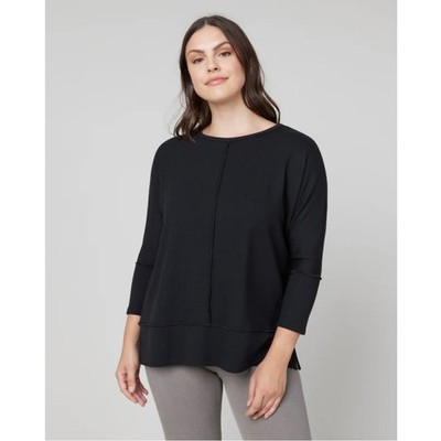 Spanx Perfect Length Sweatshirt Three-Quarter Dolman Sleeve Black Top Size Small