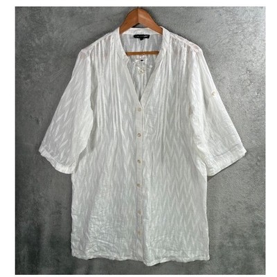 Club Z Collection Button Up Tunic Womens Large Cotton Roll Tab Sleeve Beach Chic