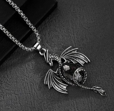 DRACHE SCHWARZER STEIN HOCHWERTIGES DESIGN HALSKETTE ANHÄNGER 