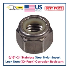 5/16"-24 Stainless Steel Nylon Insert Lock Nuts (10-Pack) Corrosion Resistant