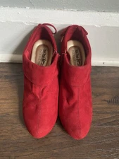 Coach And Four  Red Suede Ankle Booties Size 6 With 3 Inch Heel