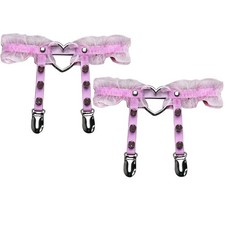 Women's Leather Thigh Garter with Clips Lace Heart Shaped Leg Garter Belt