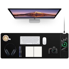 Mouse Pad with Wireless Charging, Black Mousepad Long Desk Mat, Large Gaming ...