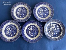 5 MISMATCHED BLUE AND WHITE WILLOW PATTERN TEA SIDE PLATES GOOD CONDITION G376