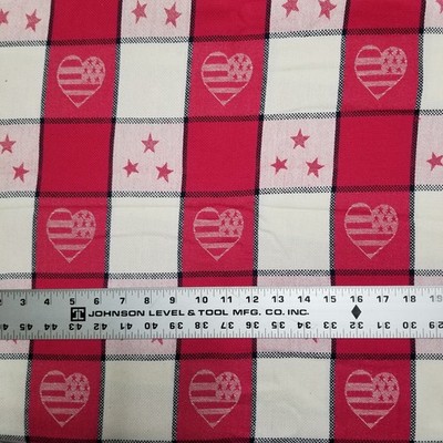 Primitive Red Plaid Homespun Stars Hearts Patriotic Americana Fabric 3 7/8 yds