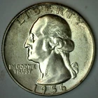 1956 BU Washington Quarter Uncirculated Twenty-Five Cents Silver Coin Original