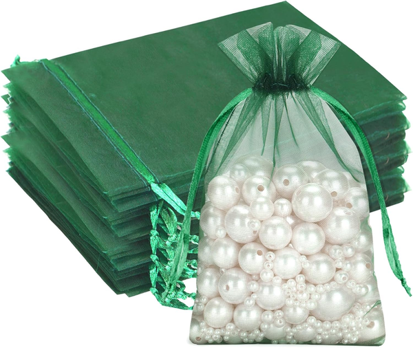 DunkelgrüN OrganzasäCkchen 10X15Cm: 50 StüCk Geschenk Organzabeutel, Organza-Beu-image