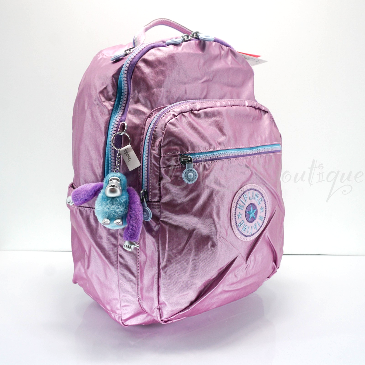 Borsa Pranzo Termica Kipling Ermy KI9418 Rainbow Pop Playful Violet Con Portachiavi Scimmietta