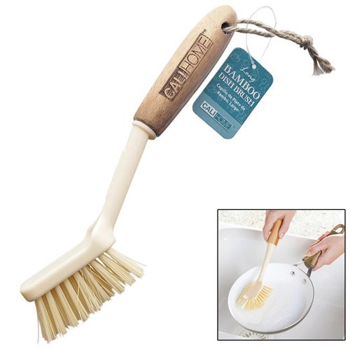 1 Pc Bamboo Dish Brush Natural Wood Handle Kitchen Sink Scrub Wash Scrubber 9.5"