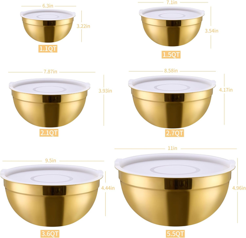6-Piece Gold Stainless Steel Baking, Mixing, Dessert, Rice, Fruit, Dipping Bowl - Picture 2 of 6