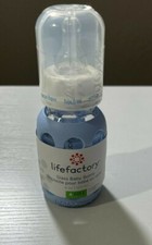 Life Factory - GLASS BABY BOTTLE - 4 oz. 0-3 Months - Stage 1 - Blue Silicone Sl