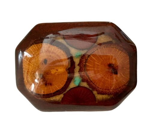CFW 1983 Lacado Incrustaciones Madera Turquesa Hebilla de Cinturón Latón Sólido - Imagen 2 de 6