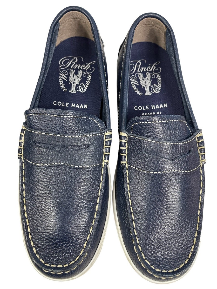 COLE HAAN, DARK BLUE PINCH MAINE CLASSIC LEATHER LOAFERS  display picture 3