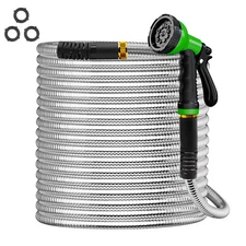 50/70 FT Garden Hose, 10 Pattern Thumb Spray Nozzle, No-Kink Flexible Stainless