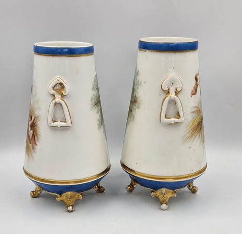 Pair Sevres Style Hand Painted Watteau Decoration Children Cherubs Vases READ - Picture 11 of 19