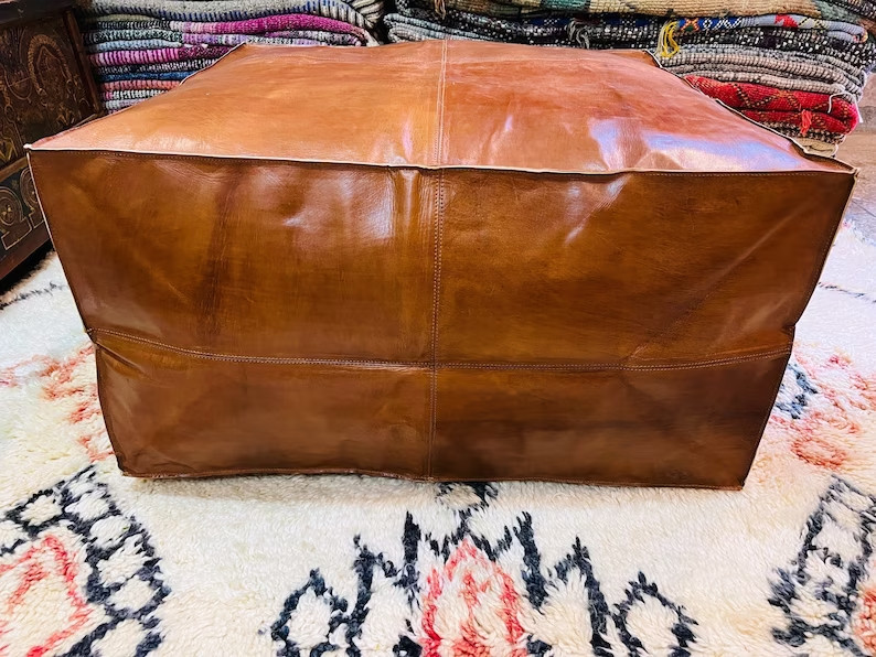 Leather Ottoman Moroccan Pouffe Footstool Unstuffed Genuine New Pouf Boho 30"