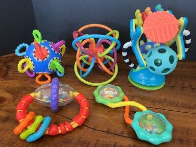 Toy Lot- Sassy Teethe & Twirl, Winkle, Click Clack, Bright Start Rattles