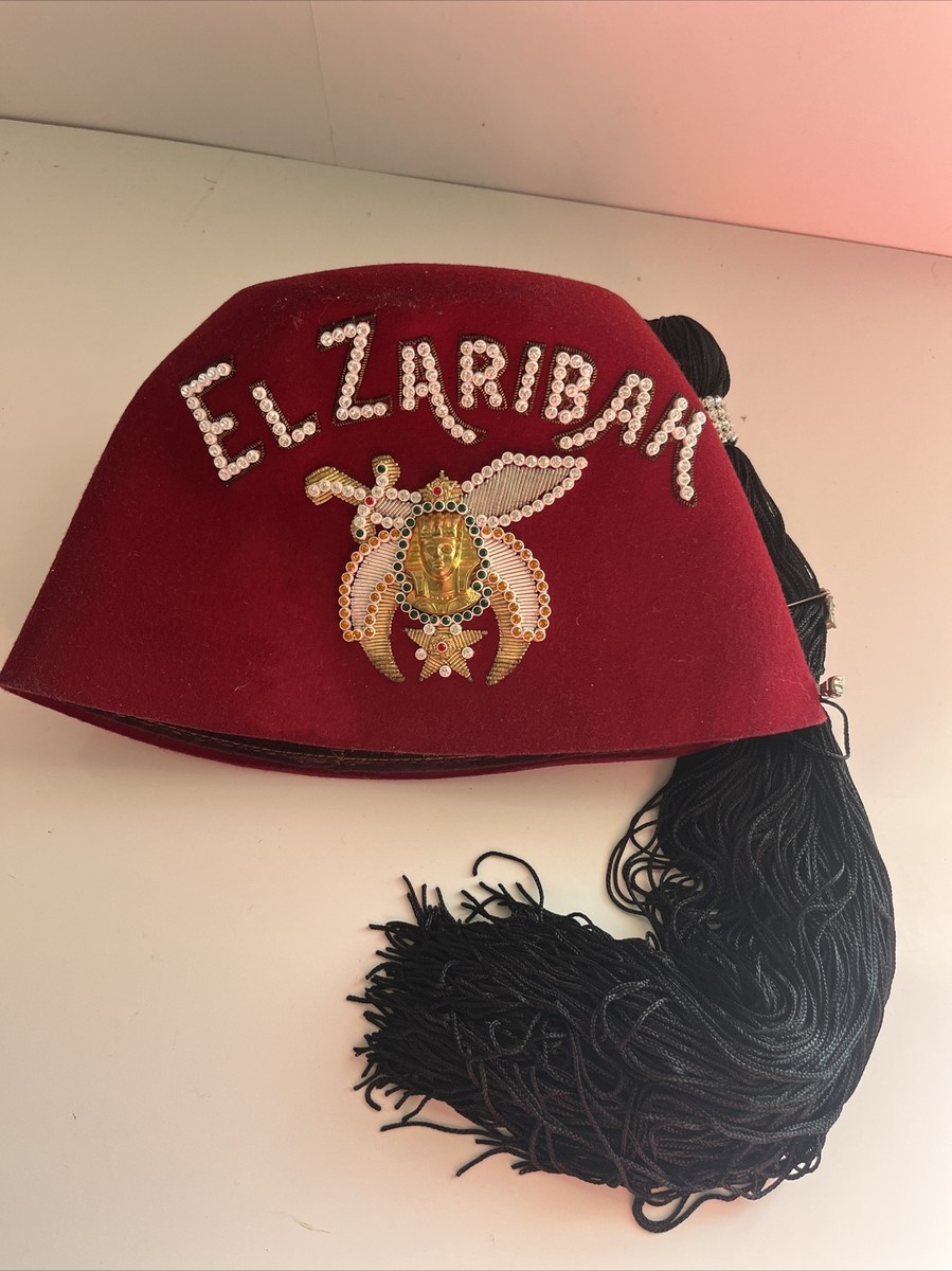 Freemason El Zaribah Temple Fez Shriners Mason Vintage Cap Hat With Tassel  Pin