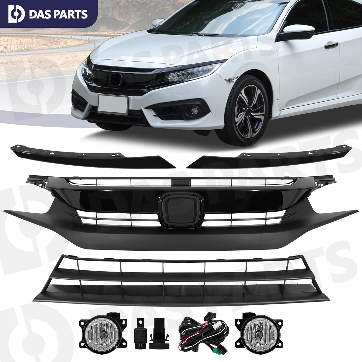 For 2016-2017 Honda Civic Front Bumper Grille Grill Molding Trim W/ Fog Light