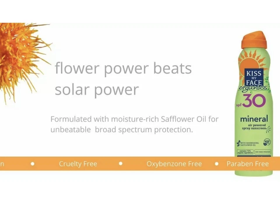 Protector solar en spray mineral Kiss My Face Organics FPS 30 con aceite de cártamo vegano Foto 4 de 4