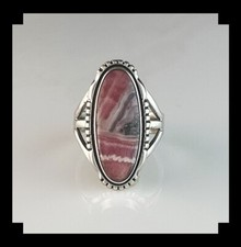 Handcrafted Sterling and Rhodochrosite Ring Size 9