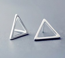 Fashion Women 1.5x1.3cm Triangle 925 Sterling Silver Stud Earrings Gift Box S4