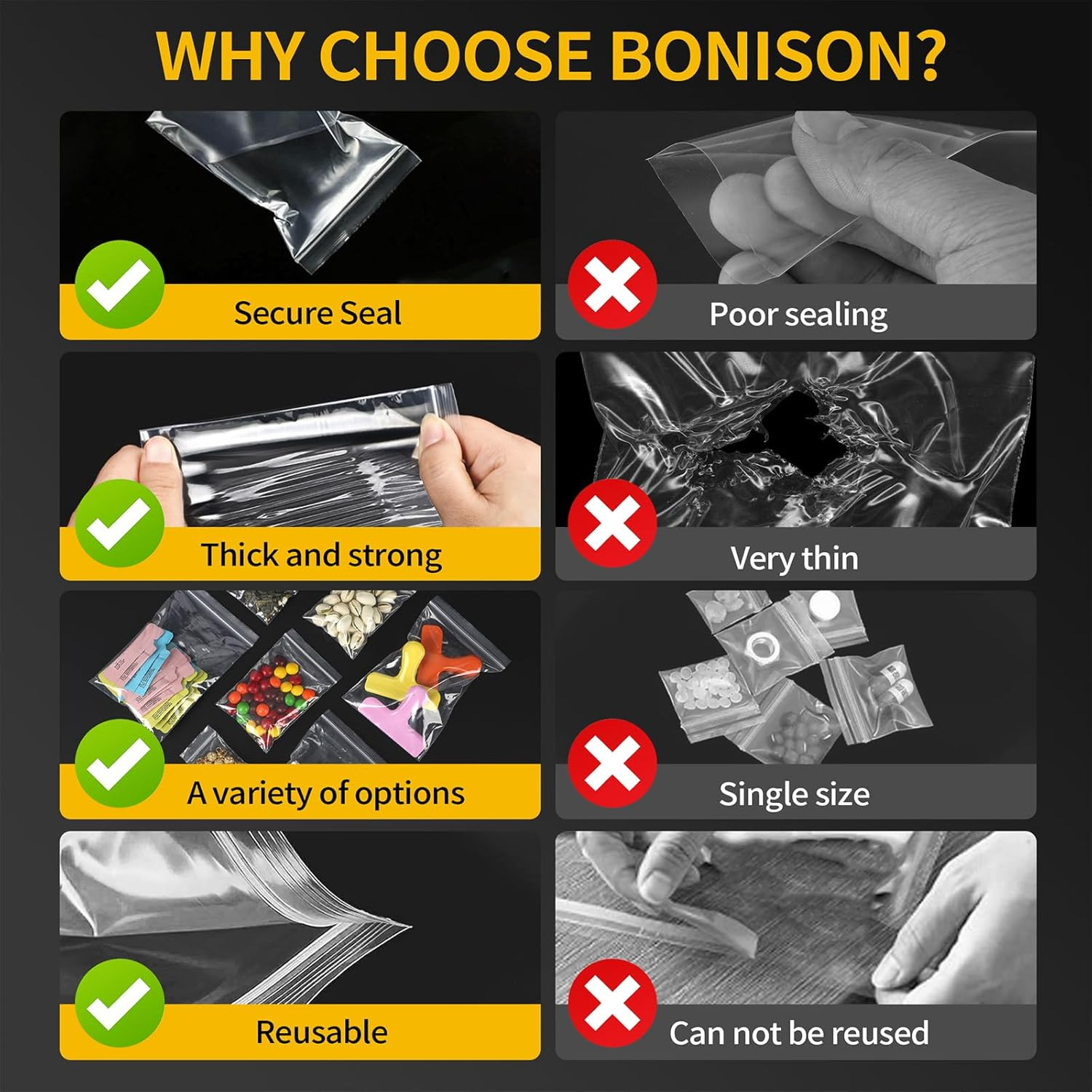 200 Pack Small Plastic Bags for Jewelry, Mini Baggies 4 Assorted Sizes. 2X3 3X3