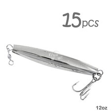 15pcs Fish WOW!® 12oz Diamond Jig Chrome 5/0 Treble Hook 340g unpainted Silver