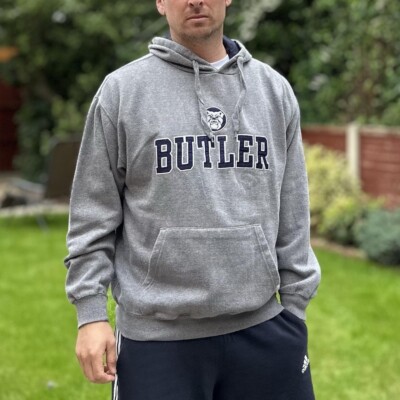 Grey College Hoody Men's Size Large Hooded Fleece Sweater