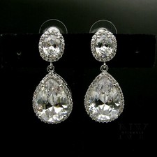 Moissanite Drop/Dangle Earrings Solid 14K Whi...